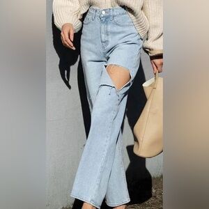 OAK + FORT Blue Straight Leg Jeans with cut out